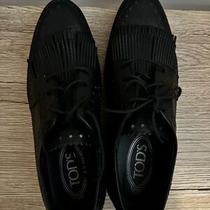Tod's Black Textured Women's Loafers